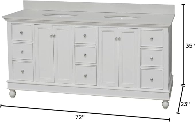 Bella 72-inch Double Bathroom Vanity (Quartz/White): Includes White Cabinet with Stunning Quartz Countertop and White Ceramic Sinks