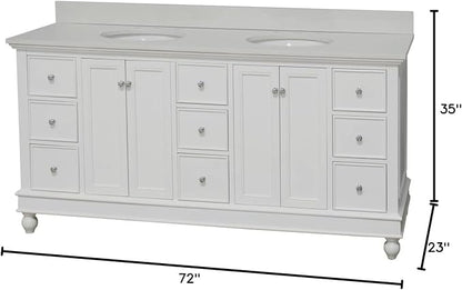 Bella 72-inch Double Bathroom Vanity (Quartz/White): Includes White Cabinet with Stunning Quartz Countertop and White Ceramic Sinks