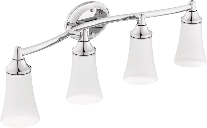 Moen YB2864CH Eva 4-Light Dual-Mount Bath Bathroom Vanity Fixture with Frosted Glass, Chrome