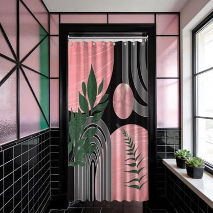 Black and Pink Stall Shower Curtain, 48X72 in Narrow Small, Mid Century