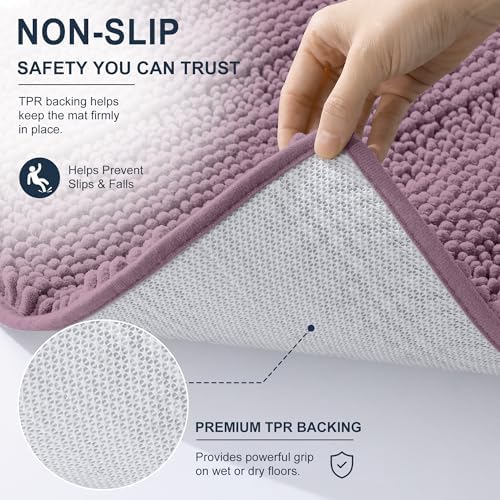Smiry Thick Chenille Bathroom Runner Rugs 59x24, Soft Bath Mat, Deep Plum
