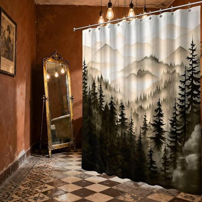 Dark Brown Forest Extra Long Shower Curtain, Tall 72X78 in, Mountain