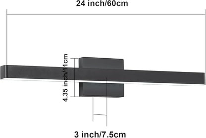 LED Modern Bathroom Vanity Light Fixtures (24-Inch, Cool White 6000K), Modern Acrylic Bathroom Wall Lighting Fixtures for Bathroom Over Mirror, Matte Black