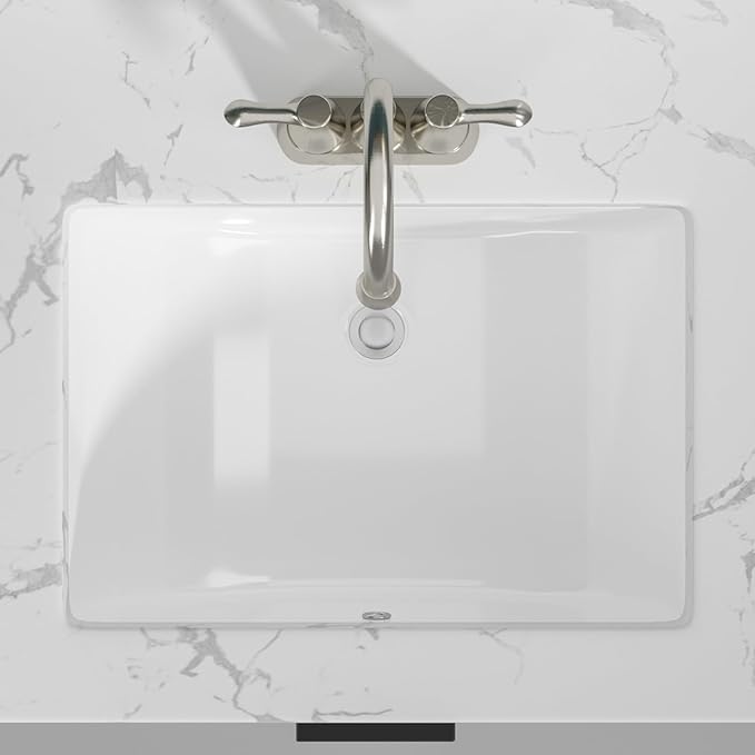 Sarlai Undermount Bathroom Sink - 20.5 x 14.5 inch Rectangular White Ceramic Vessel Sink with Overflow, Modern Vanity Art Basin, Interior Bowl Size 18.3" x 12.3"