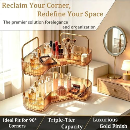 2-Tier Corner Bathroom Organizer, Skincare Vanity Counter Shelf Orange