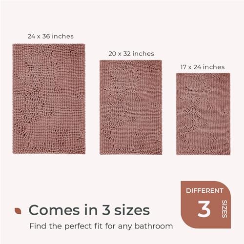 FRESHMINT Chenille Bathroom Rugs Mat 32"x20", Non-Slip Bath Mat for Bathroom Floor & BathTub, Washable Soft Shower Shag Bath Rugs, Durable Fluffy Thick Water Absorbent Microfiber Shower Mat, Rust Pink