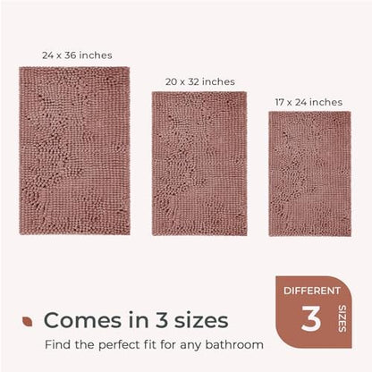 FRESHMINT Chenille Bathroom Rugs Mat 32"x20", Non-Slip Bath Mat for Bathroom Floor & BathTub, Washable Soft Shower Shag Bath Rugs, Durable Fluffy Thick Water Absorbent Microfiber Shower Mat, Rust Pink