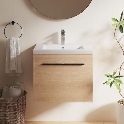 24" Floating Bathroom Vanity,24 Inch Bathroom Vanity with Sink,Single Sink Wall Mounted Vanity Combo,Brown Wall Mounted Cabinet Set