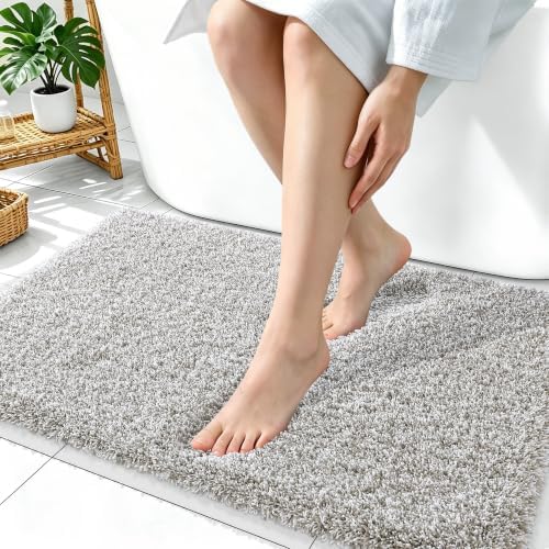 OLANLY Microfiber Bathroom Rugs 36x24, Quick Dry Bath Mat, Greige and White