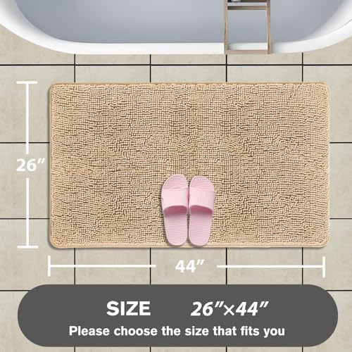 Ivory Cream Bathroom Rugs – Absorbent and Washable Bath Mat, Non-Slip, Thick Soft Chenille Bath Rugs for Bathroom Floor, Shower, Sink - 26" x 44"