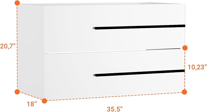 36 inch Floating Bathroom Vanity Without Sink, Space Saving Fluted Design for Small Bathrooms, Soft Closing Drawers & Black Handles White