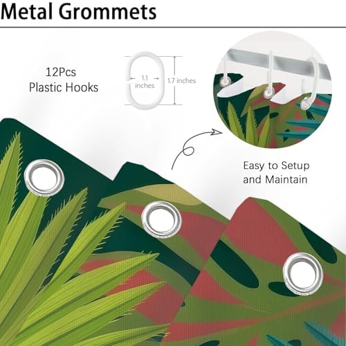 Tropical Floral Leaves Shower Curtain, Vibrant Jungle Botanical Design with Colorful Leaves, Polyester Fabric 72x72 Inches Includes 12 Hooks, Ideal Bathroom Décor for Nature Lovers