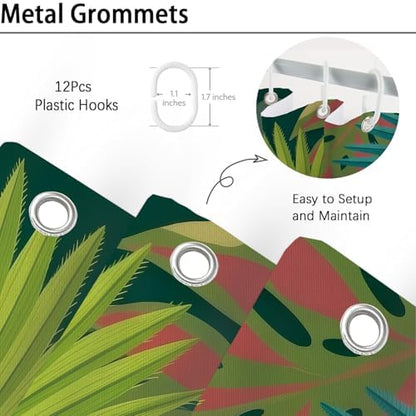 Tropical Floral Leaves Shower Curtain, Vibrant Jungle Botanical Design with Colorful Leaves, Polyester Fabric 72x72 Inches Includes 12 Hooks, Ideal Bathroom Décor for Nature Lovers