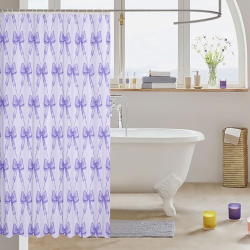 jejeloiu Cute Bow Bathroom Accessories 72"x84" Purple Bowknot Shower Curtain for Bathroom Decor for Kids Boys Girls Kawaii Bath Curtain Waterproof Polyester Fabric for Stalls Bathtubs Princess