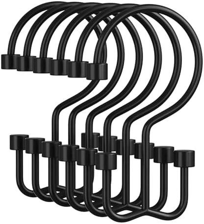 Amazer Black Shower Curtain Hooks, 12PCS Minimalist Simple Double Shower Curtain Rings, Rust-Resistant Metal Shower Hooks, Cylinders Shower Rings for Bathroom Shower Rods Curtains