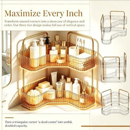 2-Tier Corner Bathroom Organizer, Skincare Vanity Counter Shelf Orange