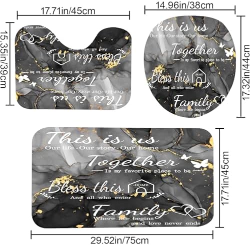 4Pcs Family Marble Shower Curtain Sets with Rugs