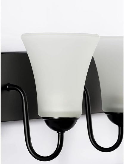 Progress Lighting Classic Collection 4-Light Etched Glass Traditional Bath Vanity Light Matte Black, 7-7/8" x 30"
