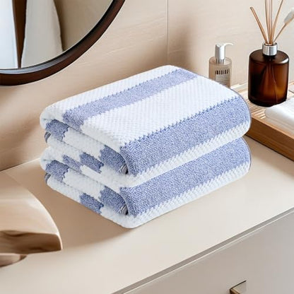 Microfiber Bath Towels Set of 2, 27 x 55 Inches Large Quick Dry Bath Towels, Super Absorbent Soft Striped Shower Towels, Lint Free Lightweight Towels for Bathroom, Travel, Spa, Beach