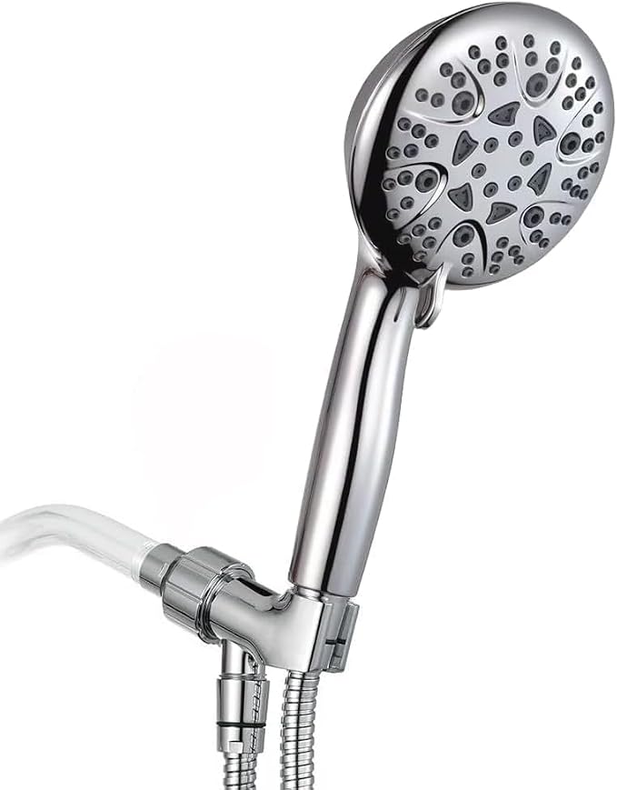High Pressure 8-Mode Shower Head, Handheld Showerhead With 60" Hose And Adjustable Bracket, Anti-Clog Nozzles, Chrome, Silver