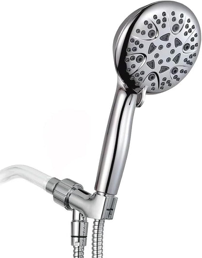 High Pressure 8-Mode Shower Head, Handheld Showerhead With 60" Hose And Adjustable Bracket, Anti-Clog Nozzles, Chrome, Silver