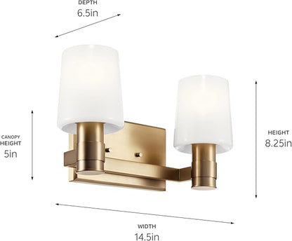 Kichler Adani 2-Light Vanity, Modern Light with Opal Glass in Champagne Bronze, Bathroom or Powder Room (8.25" x 14.5"), 55175CPZ