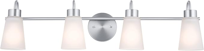 Kichler Erma 4-Light Bathroom Vanity Light Fixture with Clear Satin Etched Glass, Updated Traditional Wall Light in Brushed Nickel, (32.5" x 8.5")