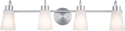 Kichler Erma 4-Light Bathroom Vanity Light Fixture with Clear Satin Etched Glass, Updated Traditional Wall Light in Brushed Nickel, (32.5" x 8.5")