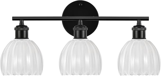 Bathroom Light Fixtures, 3-Light Brushed Black Vanity Lights for Bathroom with White Tulip Glass Shade, 20" Vintage Bathroom Vanity Lighting Fixtures Over Mirror for Bedroom Living Room Hallway