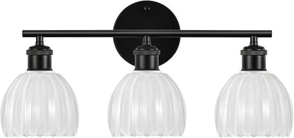 Bathroom Light Fixtures, 3-Light Brushed Black Vanity Lights for Bathroom with White Tulip Glass Shade, 20" Vintage Bathroom Vanity Lighting Fixtures Over Mirror for Bedroom Living Room Hallway