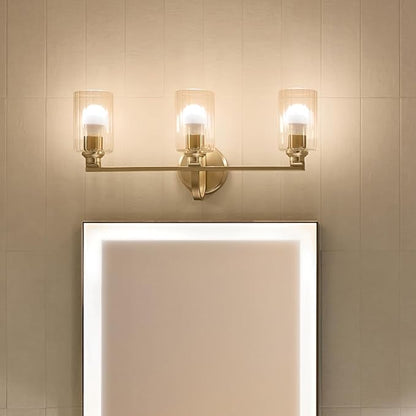 Kichler Gioe 24.25" 3-Light Vanity Light with Clear Fluted Glass in Champagne Bronze, Damp Rated, for Bathroom, Powder Room, Over a Mirror, (24.25" W x 10.5" H), 55226CPZFLU