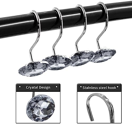 Crystal Diamond Round Shower Curtain Hooks Rings for Bathroom,Grey,12PCS