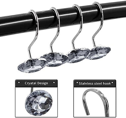 Crystal Diamond Round Shower Curtain Hooks Rings for Bathroom,Grey,12PCS