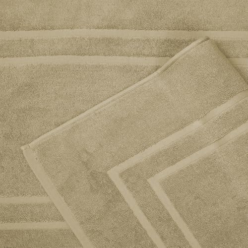 Feather & Stitch 2 Piece Towel Like Bath Mats (30x21 Inch) 100% Cotton Terry Bath Mats, Bathroom Shower Floor Mats [NOT A Bathroom Rug], Soft Absorbent Washable Mats - Linen