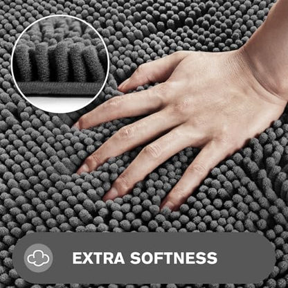 Bathroom Rugs 36 x 60 Inch – Extra Large Bath Mat | Absorbent and Washable Thick Chenille Bath Rugs Non-Slip Runner Rug for Bathroom, Shower, Tub(Gray)