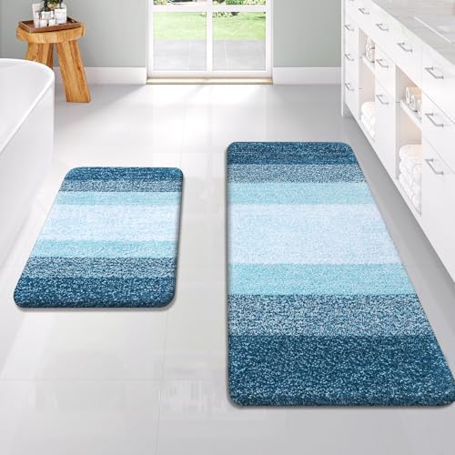 OLANLY Micorfiber Bathroom Rug Set 2 Piece, 47"x20"+24"x16"