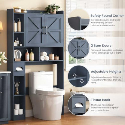 Vabches Over The Toilet Storage Cabinet with 2 Barn Doors, Blue