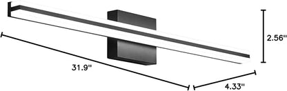 SOLFART Bathroom Vanity Light Fixtures 32 Inch 20W Modern Black LED Bathroom Lights Over Mirror Dimmable Wall Lights