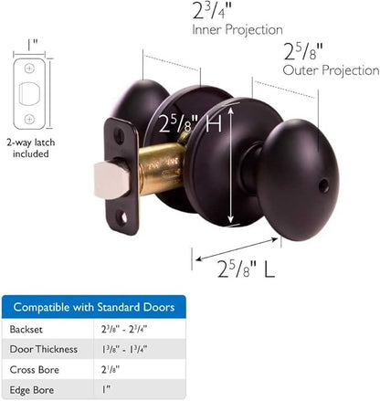 Design House 779181 Egg Privacy Bed and Bath Door Knob Matte Black