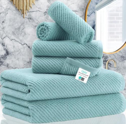 VOOVA & MOVAS 6PC Towel Set, 100% Cotton, Aqua Teal