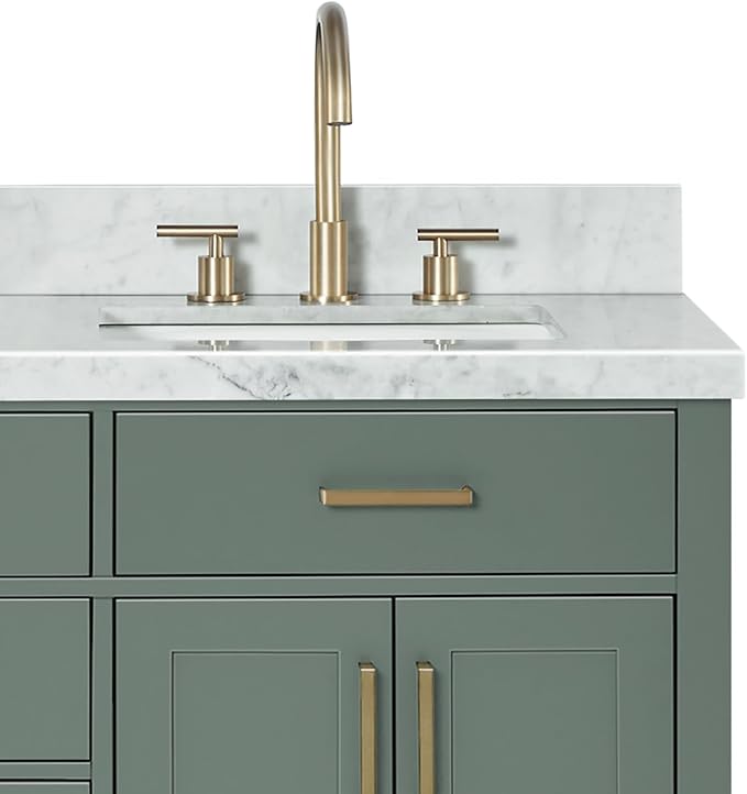 ARIEL Hepburn 61 Inch Double Rectangle Sink Bathroom Vanity with Carrara White Marble Countertop 1.5 Inch in Vintage Green