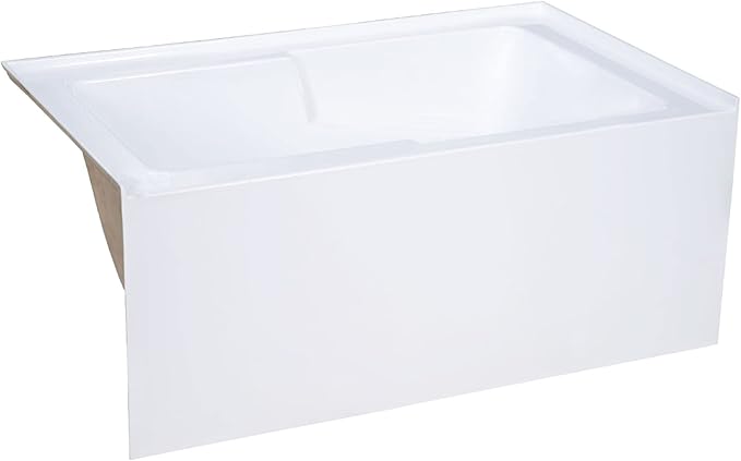 Voltaire 54 x 30 Skirted Left Drain Soaking Alcove Bathtub in Glossy White with Integrated Armrest