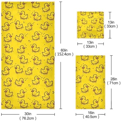 Naanle Cute Funny Yellow Rubber Ducky Soft Luxury Decorative Set of 3 Towels, 1 Bath Towel+1 Hand Towel+1 Washcloth, Multipurpose for Bathroom, Hotel, Gym, Spa and Beach