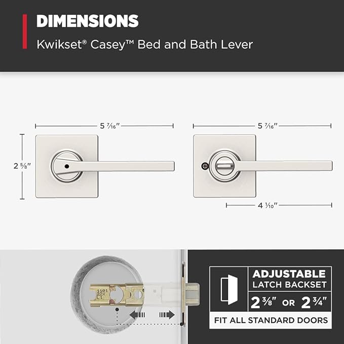 Kwikset Casey Hallway Passage and Bed/Bath Privacy Door Handle 4 Pack, 2 Passage Levers and 2 Privacy Levers, Satin Nickel Reversible Interior Handles