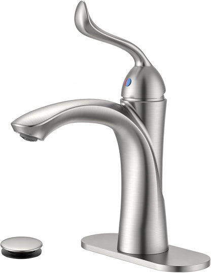 APPASO Bathroom Sink Faucet, Single Hole Sink Faucet Spot Resist with Optional Deck Plate for 1 to 3 Hole Installation, Single Handle Vintage Design with Pop Up Drain for Vanity,Brushed Nickel