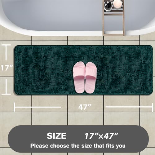 Bathroom Runner Rug 47 x 17 Inch – Long Bath Mat | Absorbent and Washable Thick Chenille Bath Rug Non-Slip Runner Rug for Bathroom, Shower, Sink(Dark Teal)