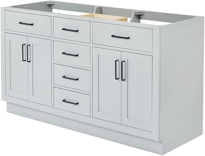 ARIEL Hepburn 60-inch Bathroom Vanity Base Cabinet,Solid Wood, 4 Soft Closing Doors, 6 Dovetail Drawers, Grey
