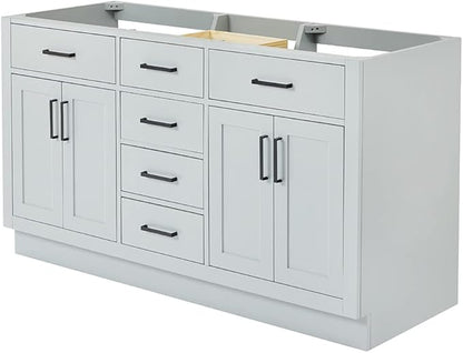 ARIEL Hepburn 60-inch Bathroom Vanity Base Cabinet,Solid Wood, 4 Soft Closing Doors, 6 Dovetail Drawers, Grey