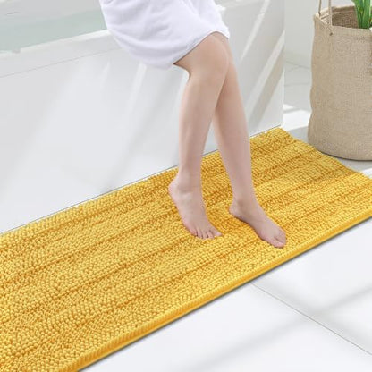 Grandaily Chenille Striped Bathroom Rugs 47x17, Extra Thick and Soft Absorbent Bath Mats, Rubber Backing, Plush Shaggy Shower Carpet, Machine Wash Dry, Bath Rug for Bathroom, Light Yellow