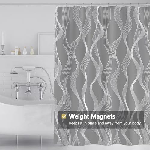 LLSCL Fabric Shower Curtain Liner with Magnets, Waterproof Hotel Quality, 72 x 72 Machine Washable
